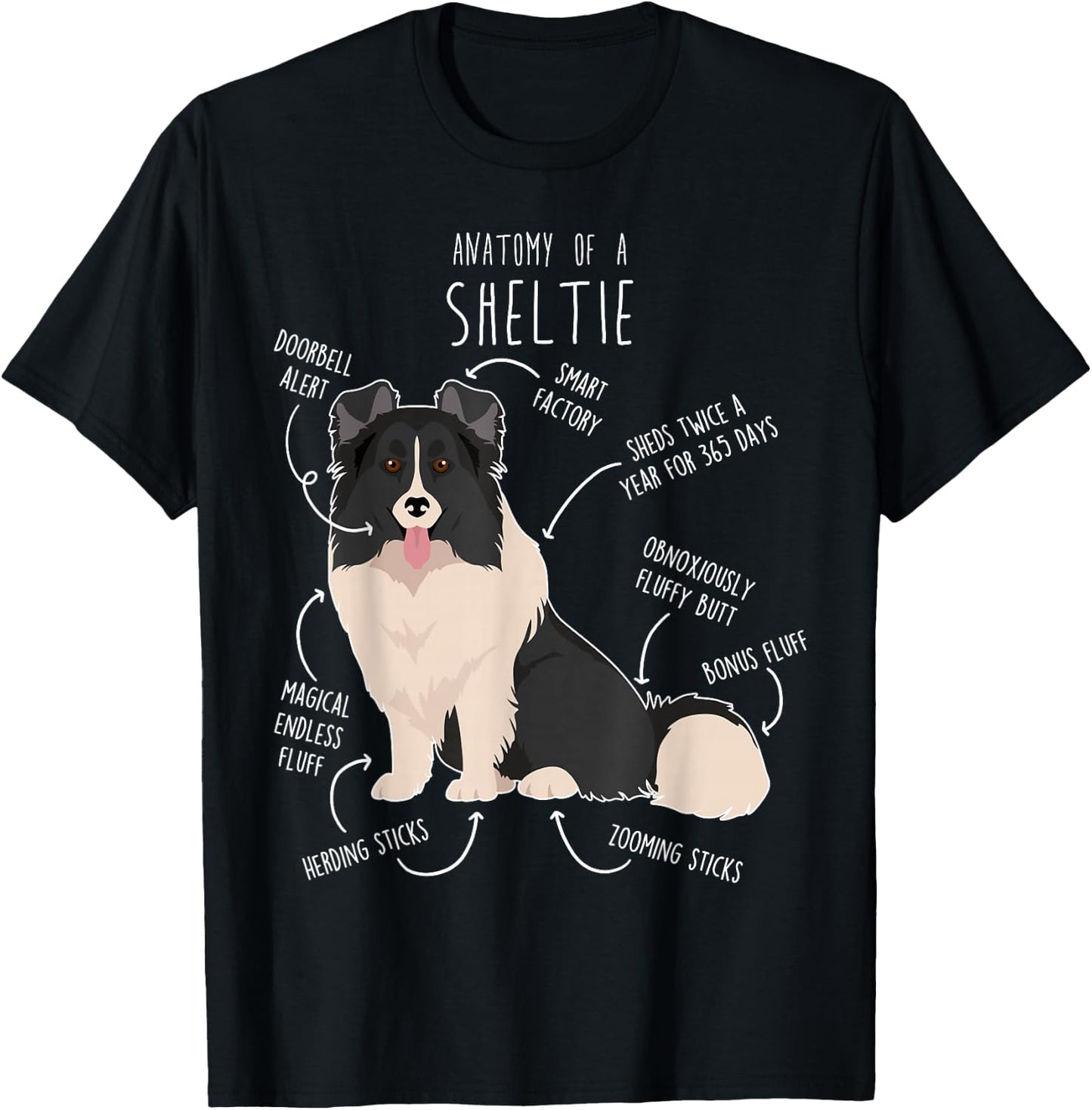 Bi Black Sheltie Shetland Sheepdog Anatomy, Funny Cute Pet Men Women Girls Kids T-Shirt - T-Shirt | Black