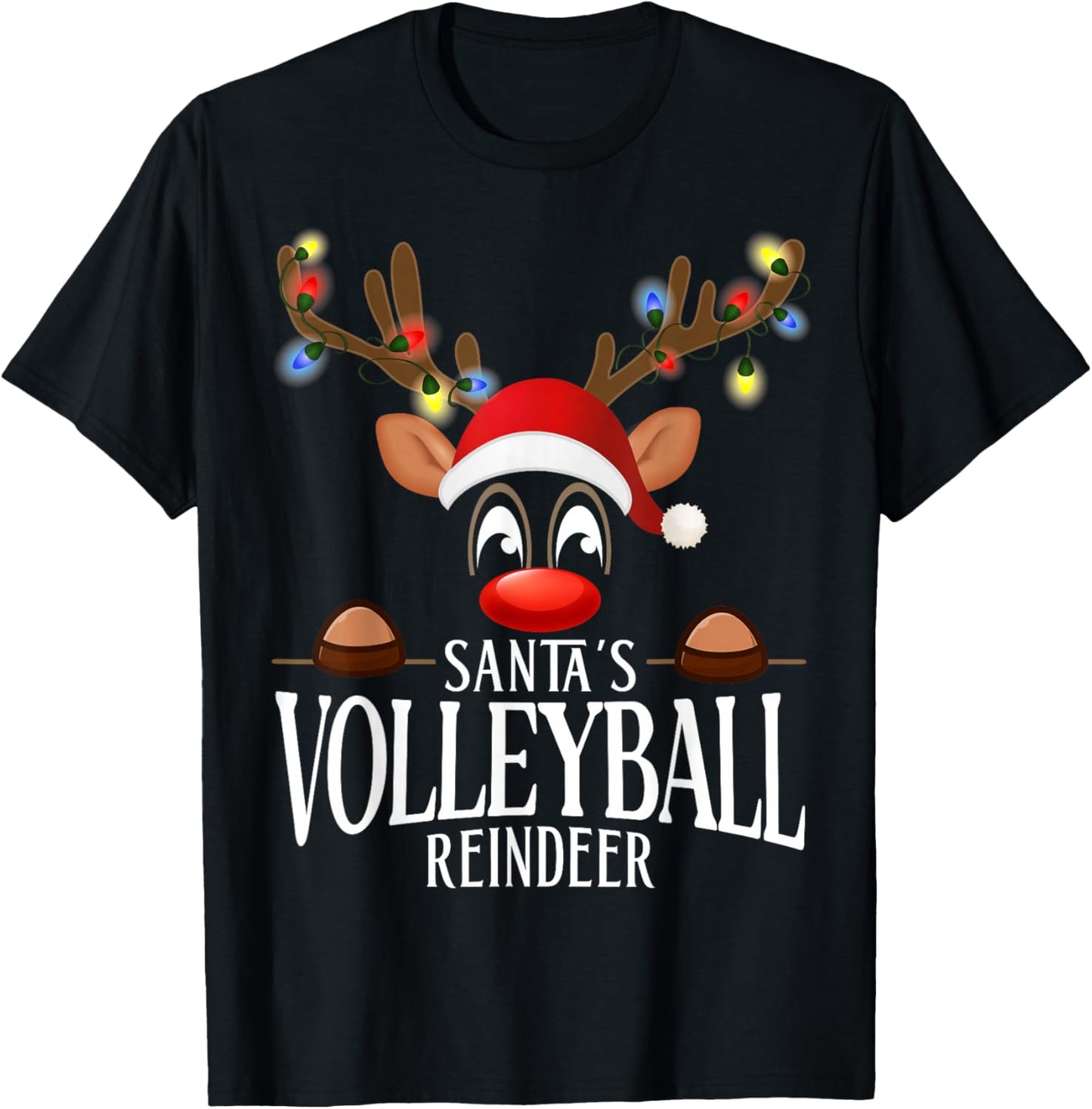 Santa's Volleyball Reindeer Funny XMas Matching PJS T-Shirt - T-Shirt | Black