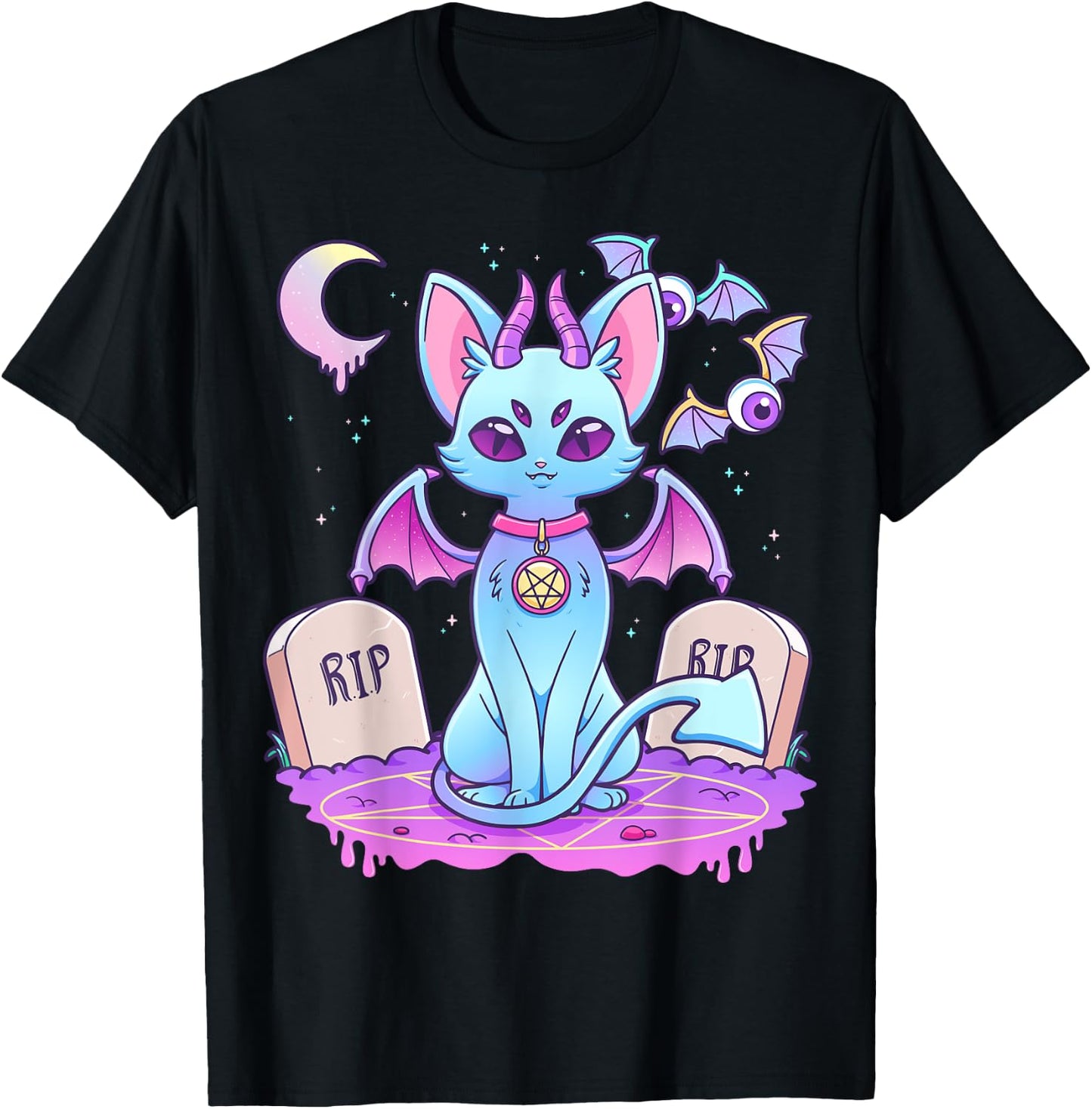 Pastel Goth Creepy Pentagram Cat Kawaii Emo Kitten Nu Goth Men Women Girls Kids T-Shirt - T-Shirt | Black