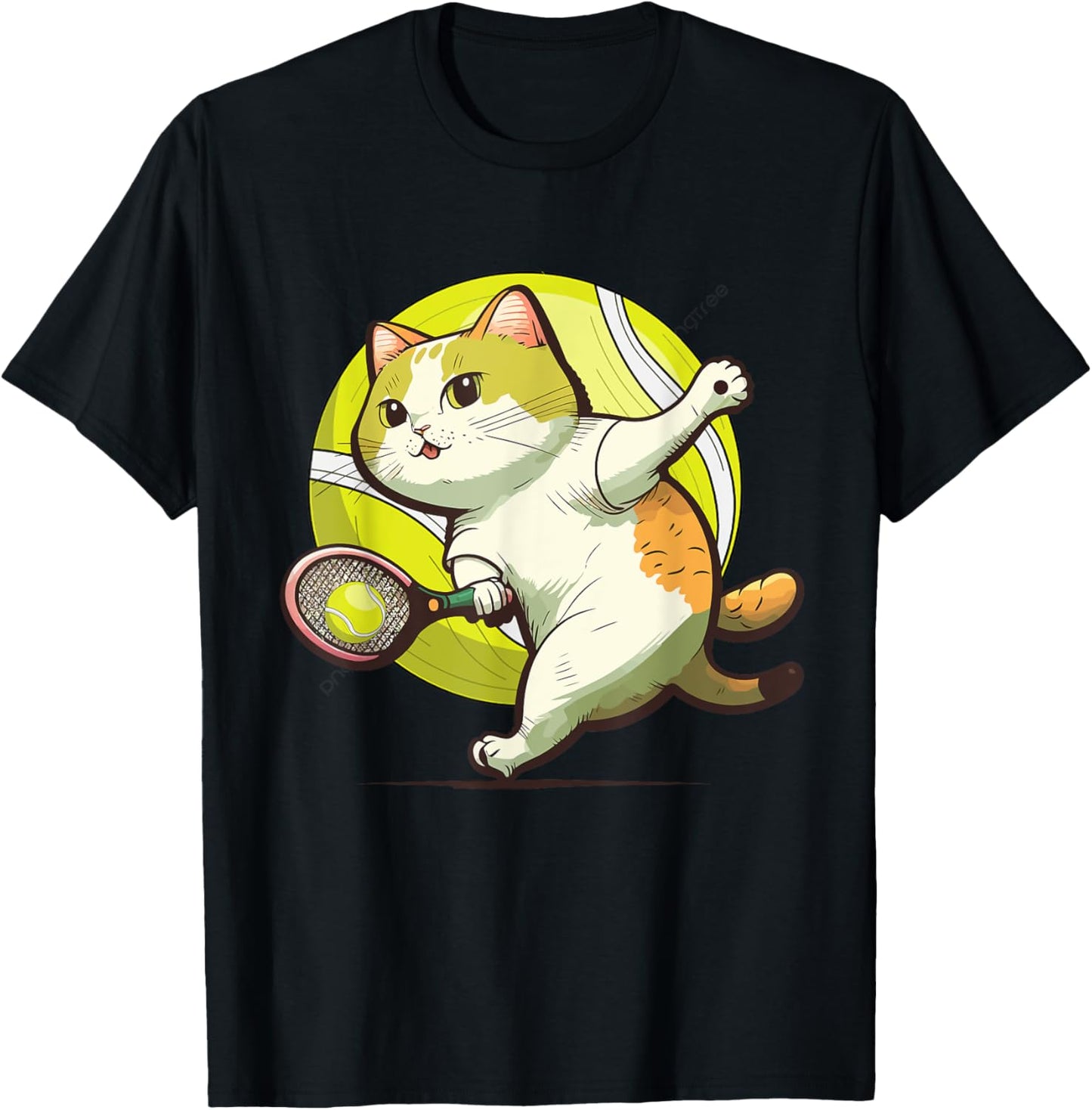 Funny Tennis Racket Cat Playing Tennis Women Kids T-Shirt - T-Shirt | Black
