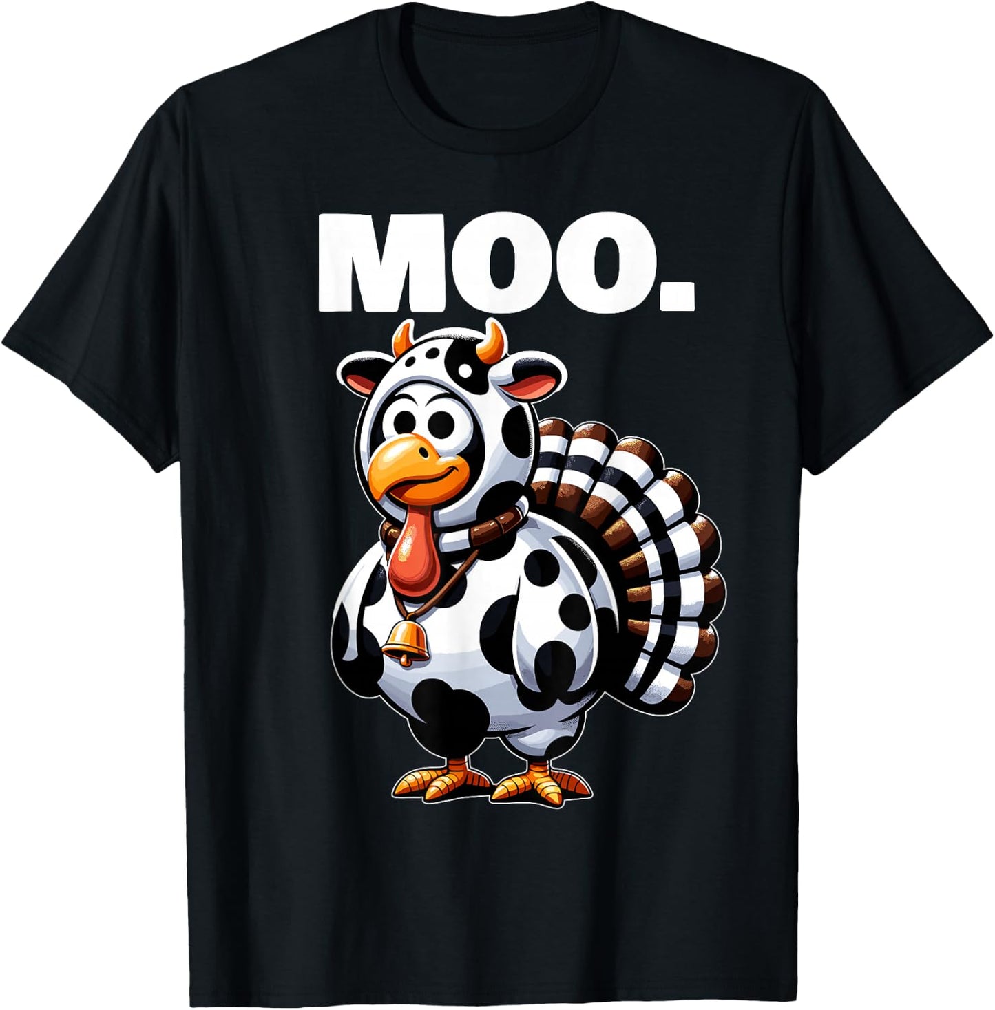 Turkey Moo Funny Thanksgiving T-Shirt - T-Shirt | Black