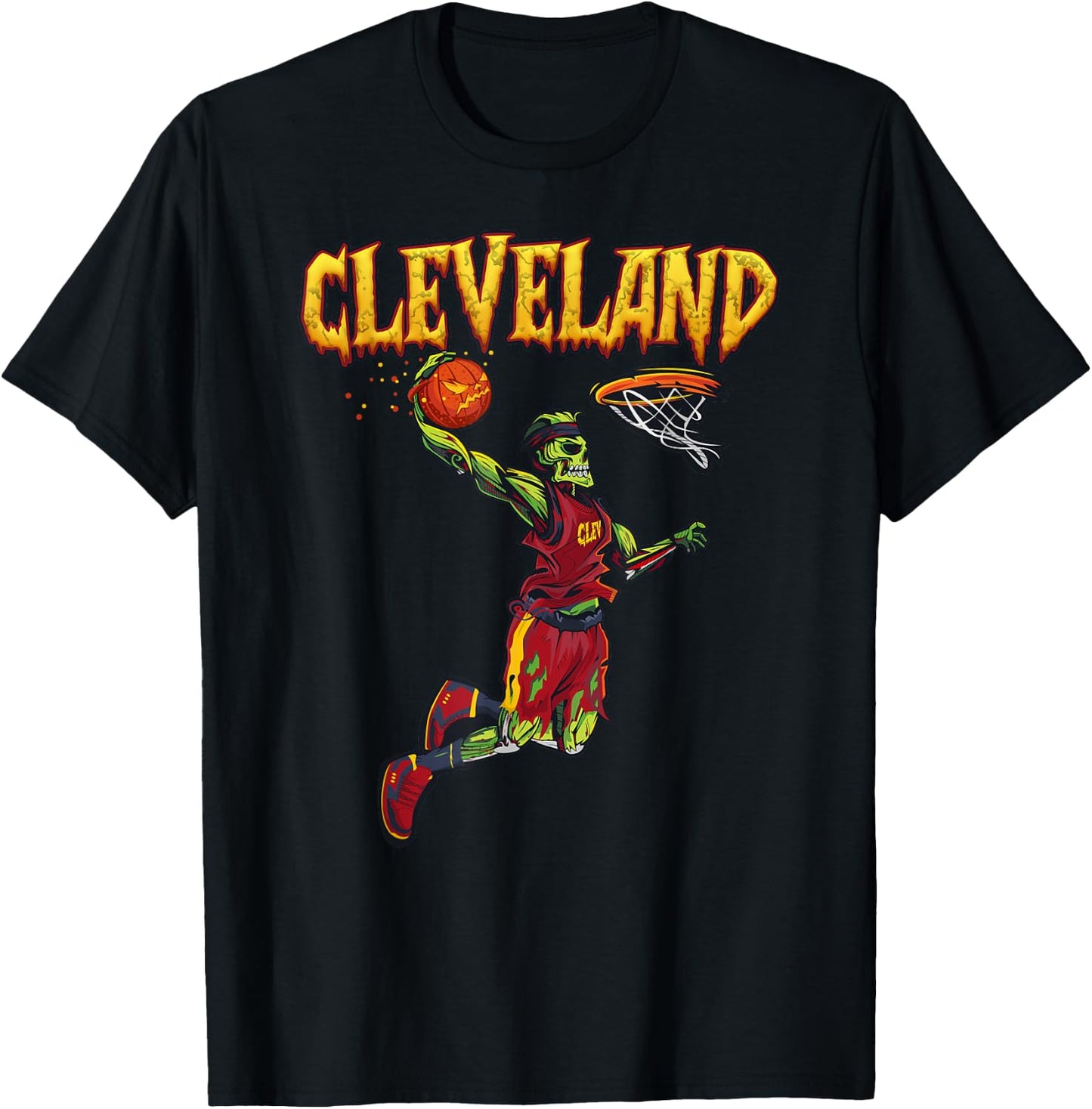 Jump Zombie Cleveland Dunk Player Halloween Pumpkin Ball T-Shirt - T-Shirt | Black