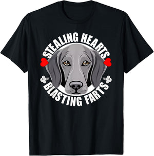 Funny Weimaraner Stealing Hearts Blasting Farts Puppy Dog T-Shirt - T-Shirt | Black