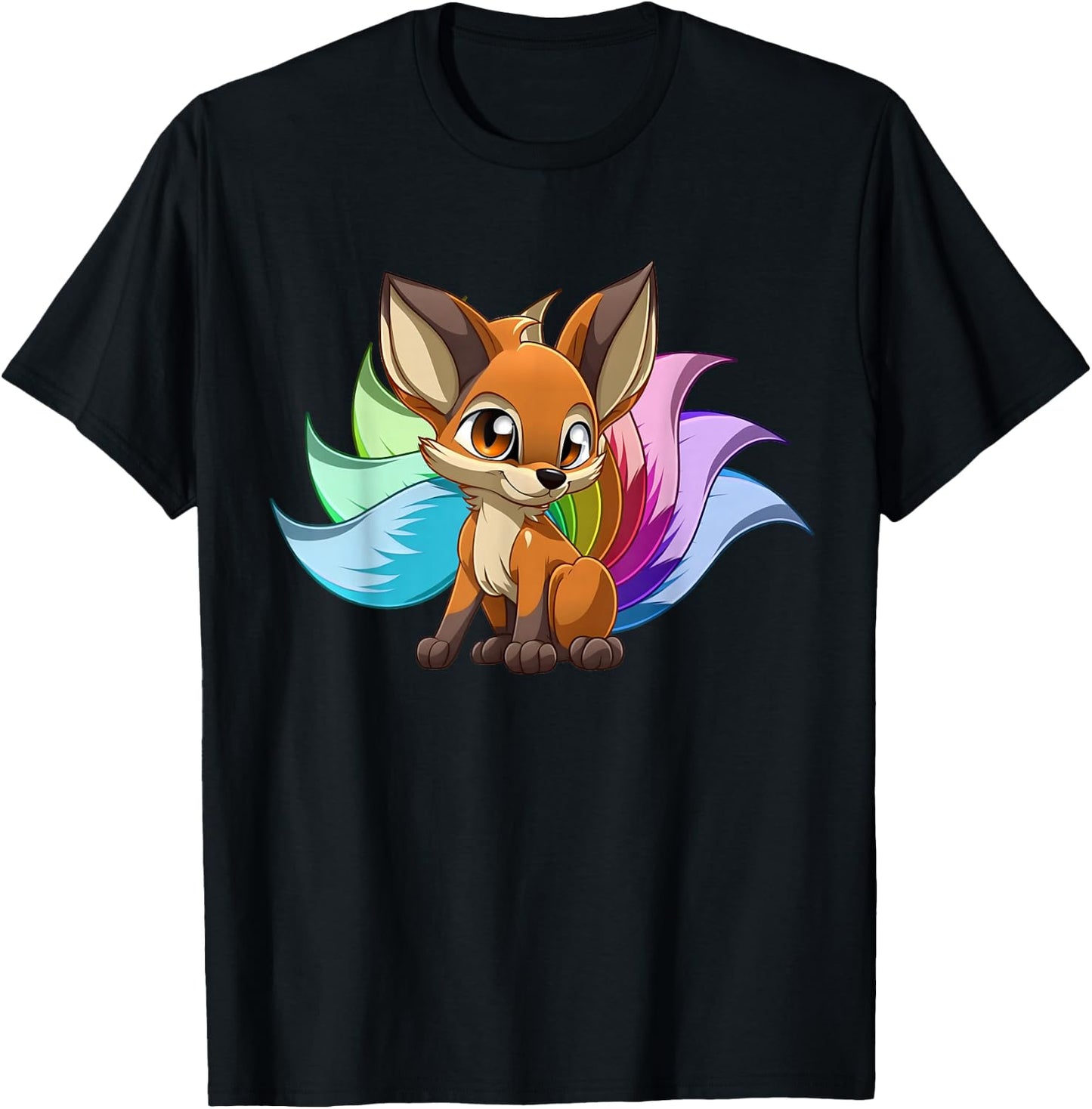 Kitsune-Nine-Tail Kawaii Fox Women Graphic T-Shirt - T-Shirt | Black