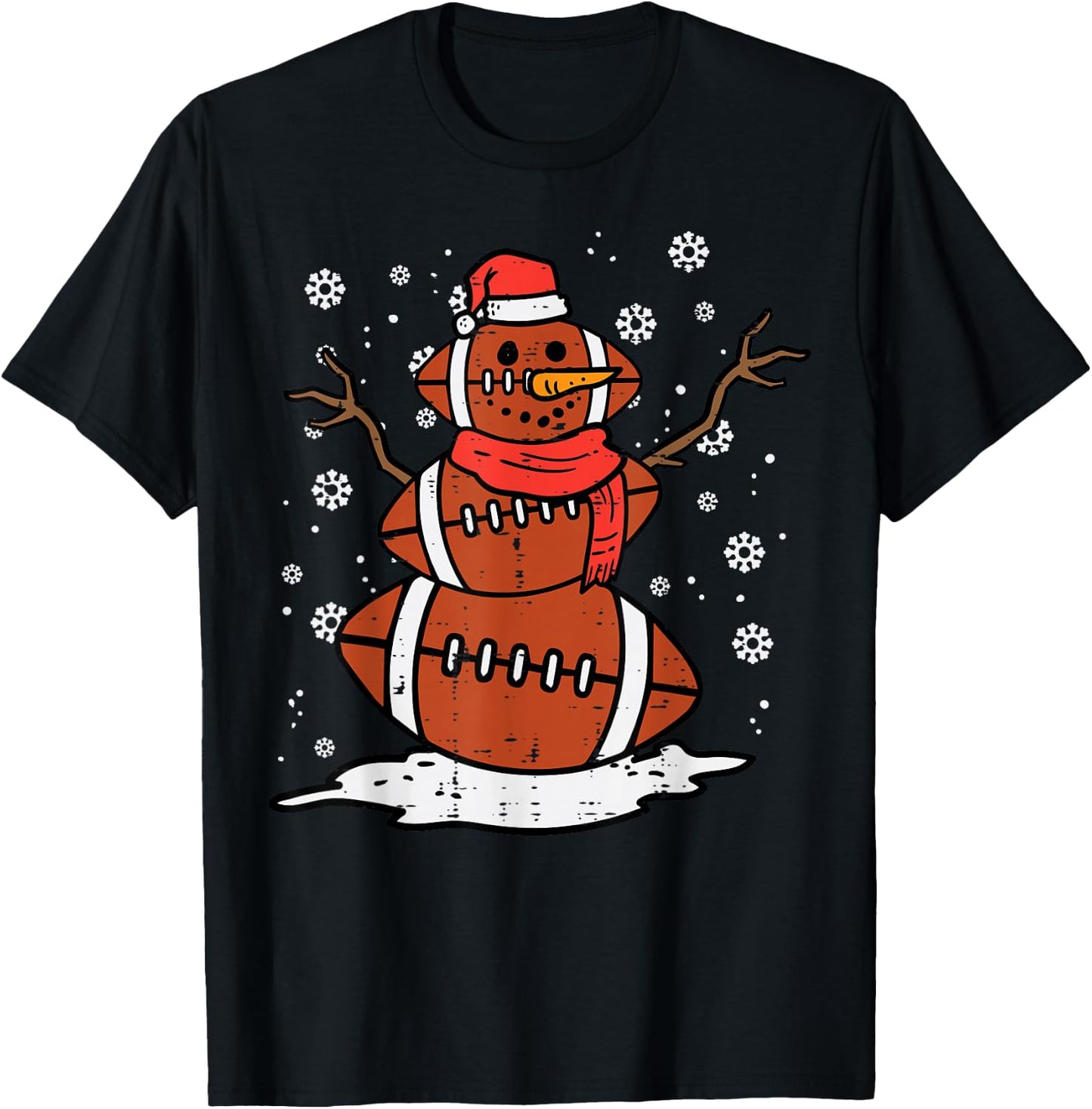 Christmas American Football Snowman Xmas Sport Men Boys Kids T-Shirt - T-Shirt | Black