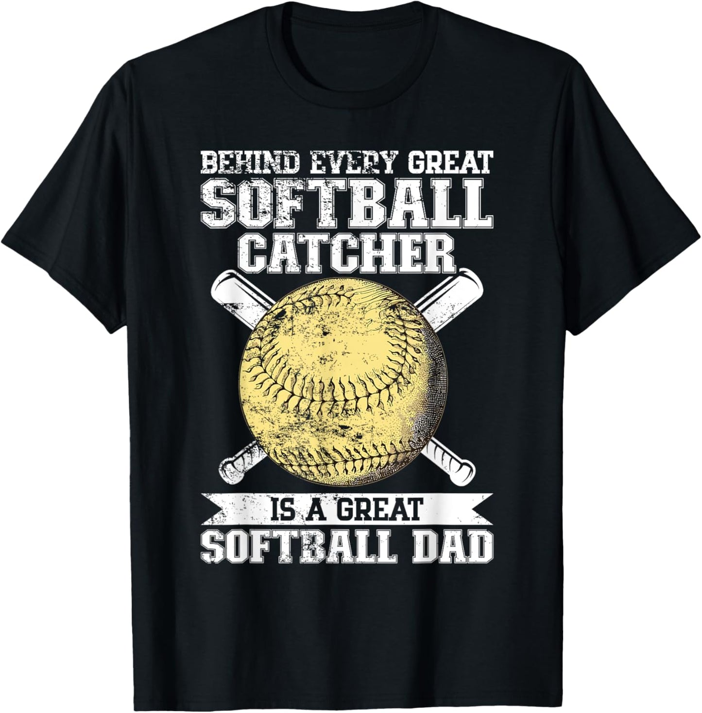 Softball Catcher Dad Pitcher Fastpitch Coach Fathers Day T-Shirt - T-Shirt | Black
