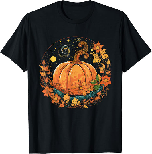 Cottagecore Pumpkin Moon Stars Thanksgiving Women's Graphic T-Shirt - T-Shirt | Black