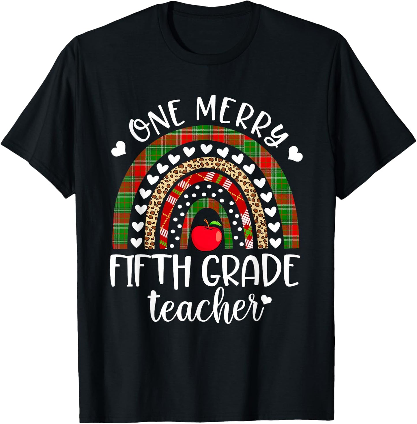 One Merry Fifth Grade Teacher Christmas Rainbow Leopard Xmas T-Shirt - T-Shirt | Black
