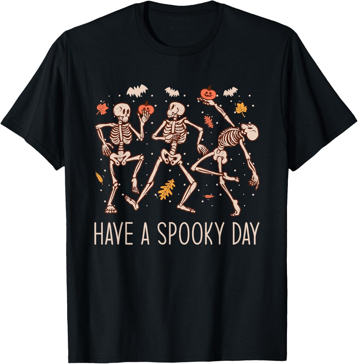 Halloween Dancing Skeletons Have a Spooky Day Fun Retro Joy T-Shirt - T-Shirt | Black
