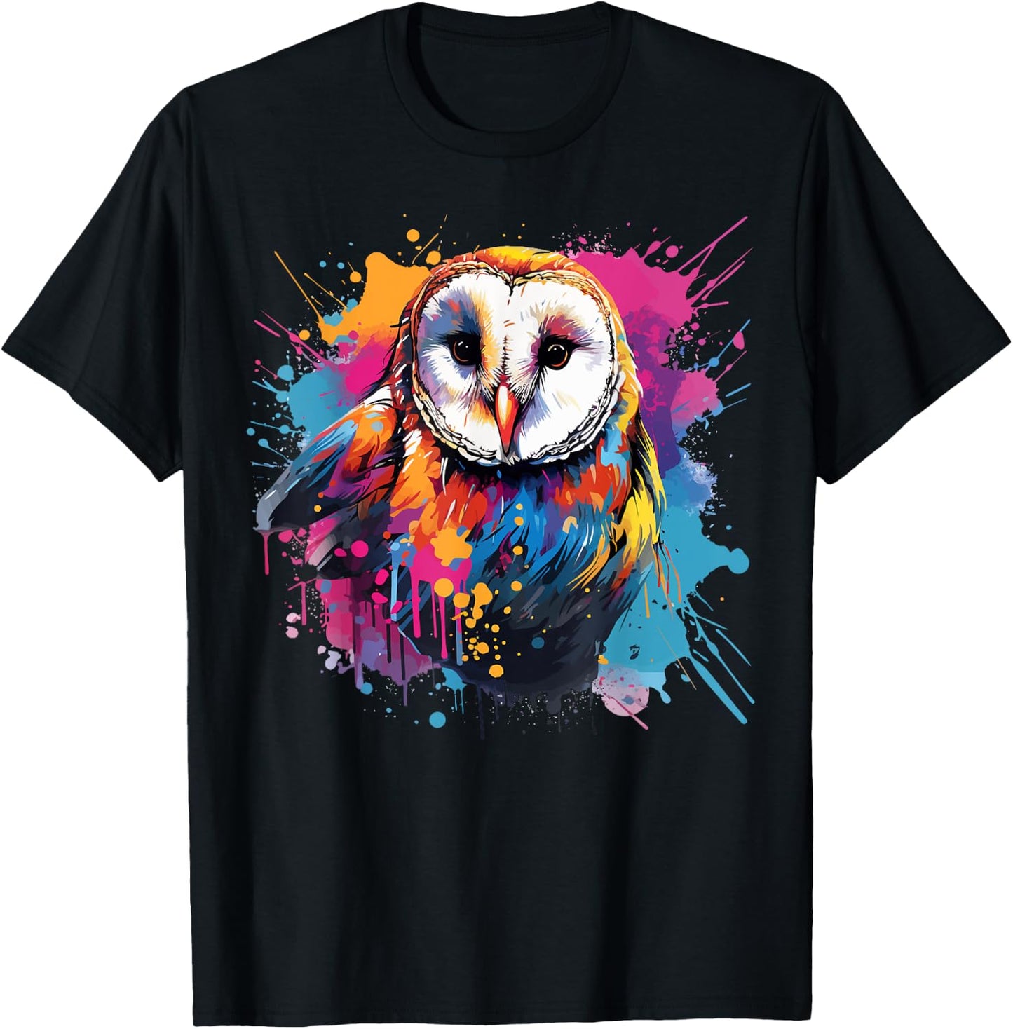 Splash Art Owls Lover Colorful Barn Owl T-Shirt - T-Shirt | Black
