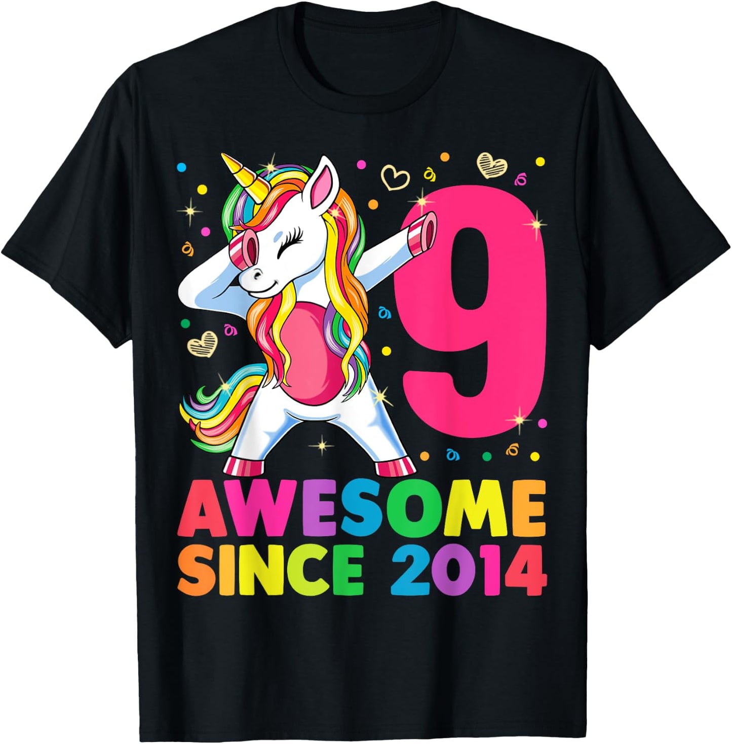 9 Years Old Unicorn Dabbing 9th Birthday Girl Unicorn Party T-Shirt - T-Shirt | Black
