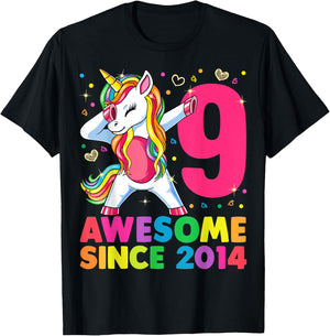 9 Years Old Unicorn Dabbing 9th Birthday Girl Unicorn Party T-Shirt - T-Shirt | Black