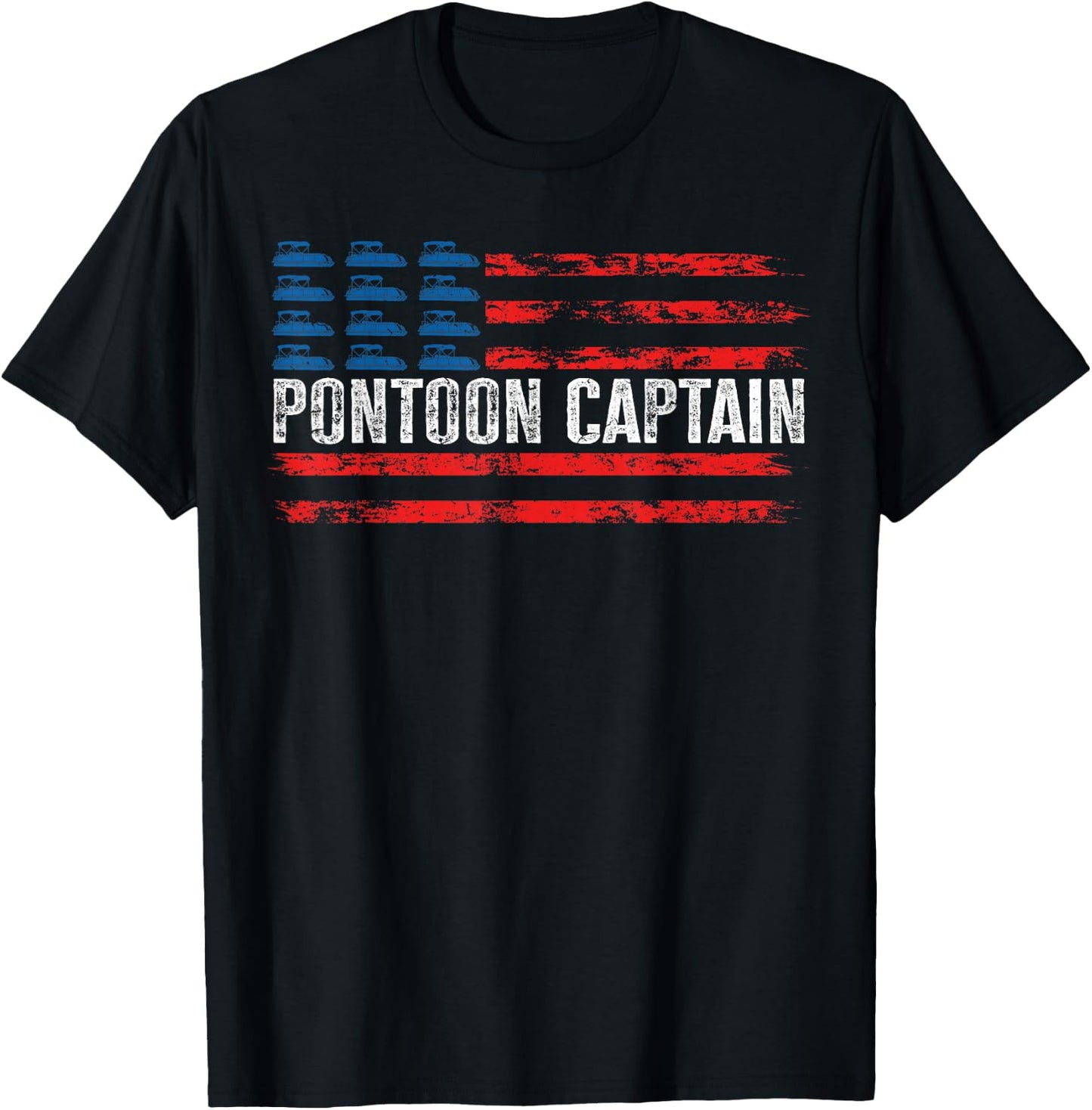 American Flag Boating Clothing Men's Black Pontoon Boat Captain 4th of July T-Shirt - T-Shirt | Black