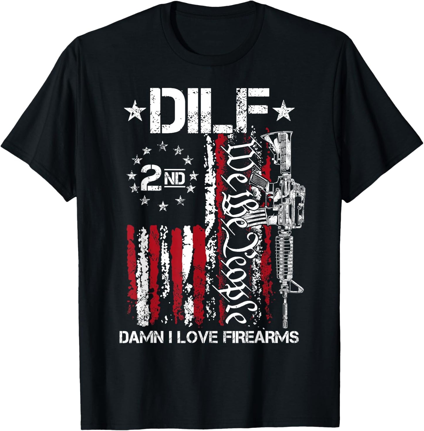 Funny DILF - Damn I Love Firearms Gun American Flag Men T-Shirt - T-Shirt | Black