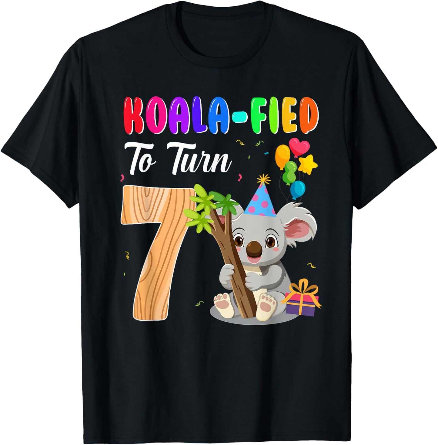 Koalafied To Turn 7th Birthday Koala Bear 7 Year Old Party T-Shirt - T-Shirt | Black