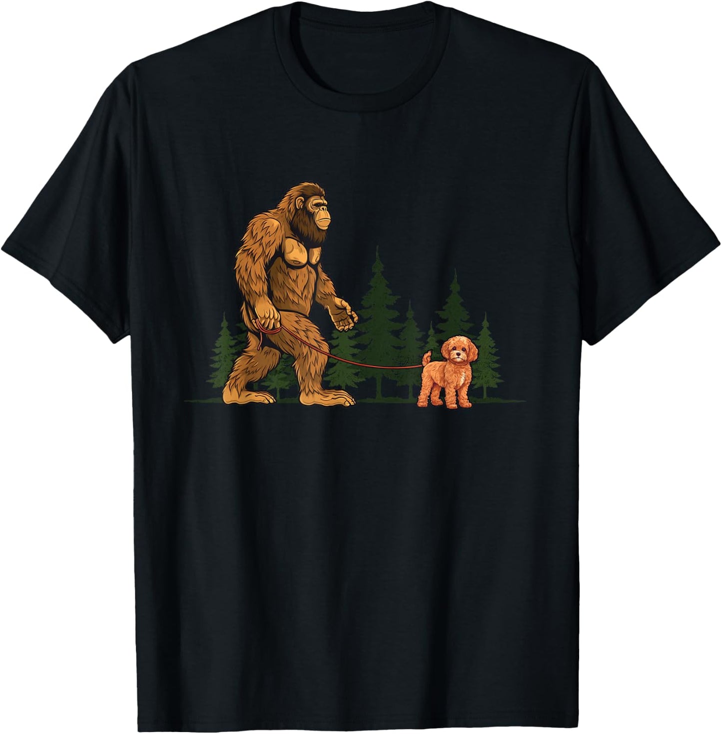 Funny Cavapoo Bigfoot Dog Walking Dog Mom Dad Kids T-Shirt - T-Shirt | Black