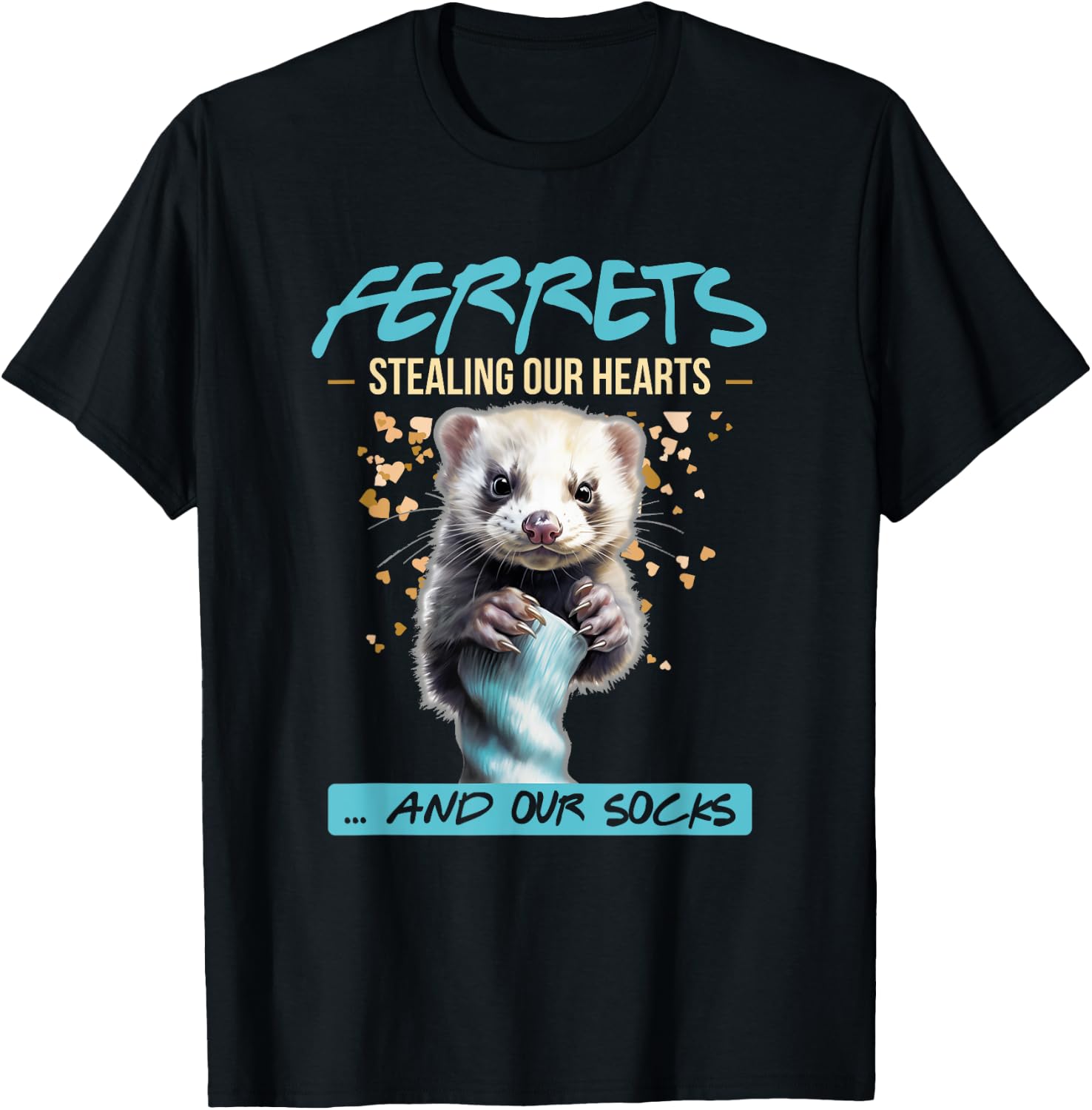 Ferrets Hearts & Socks | Ferret Pet Owner Funny T-Shirt - T-Shirt | Black