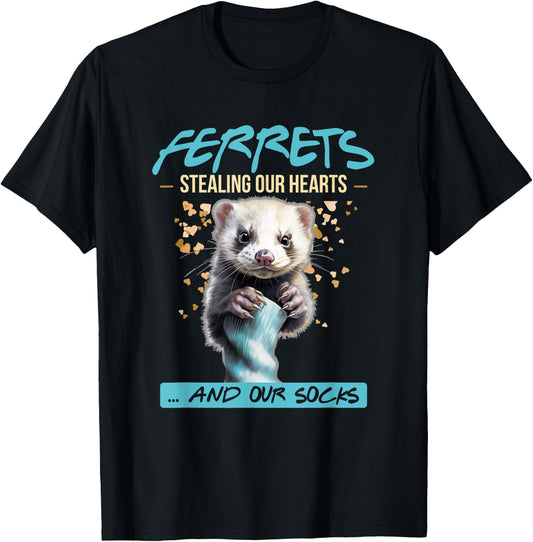 Ferrets Hearts & Socks | Ferret Pet Owner Funny T-Shirt - T-Shirt | Black