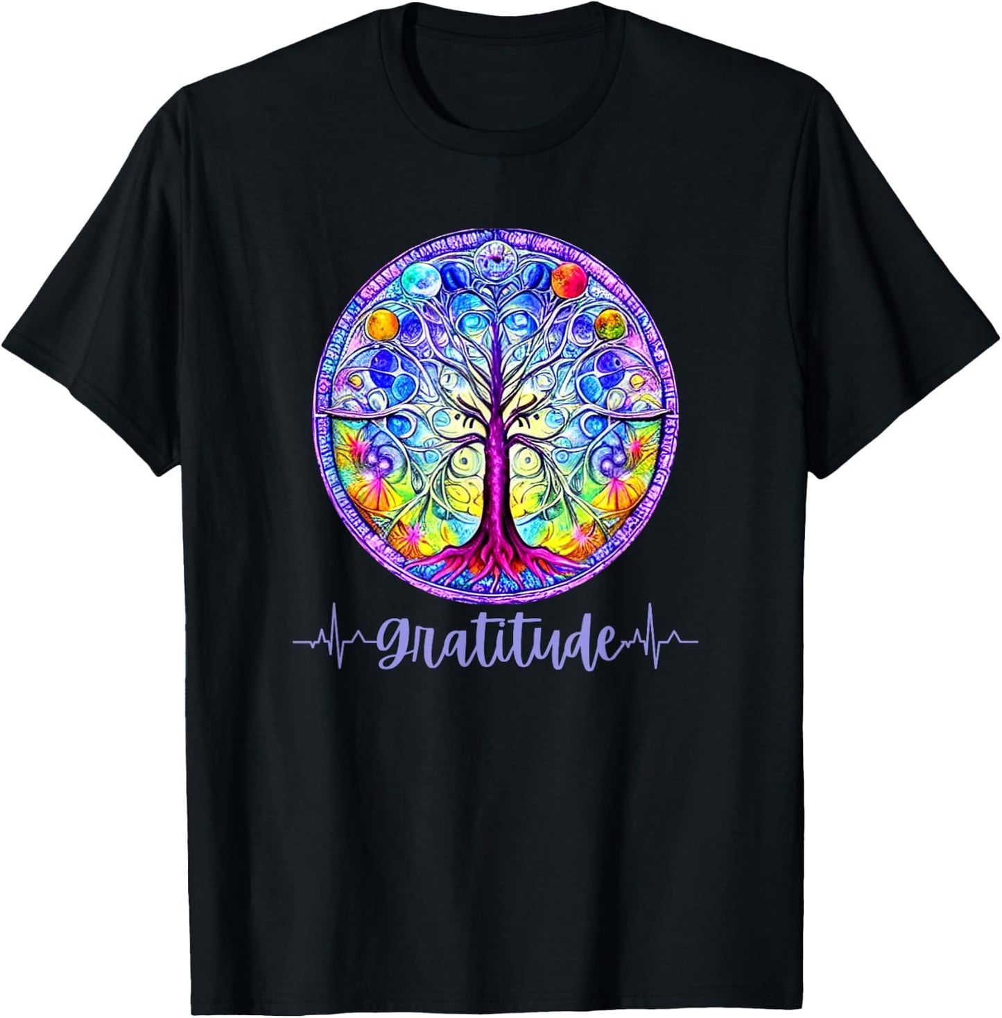 Whimsical Fantasy Tree of Life Chakra Gratitude T-Shirt - T-Shirt | Black