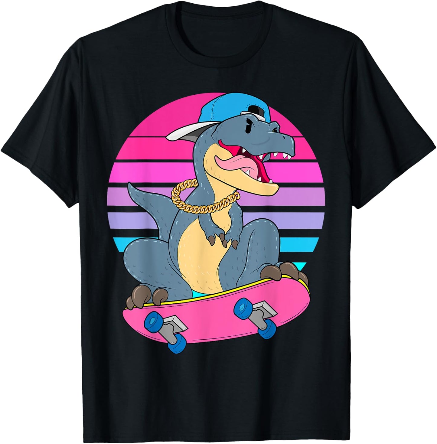 Skateboarding Dinosaur T-Rex Dino RAD Skateboard 80s Skater T-Shirt - T-Shirt | Black