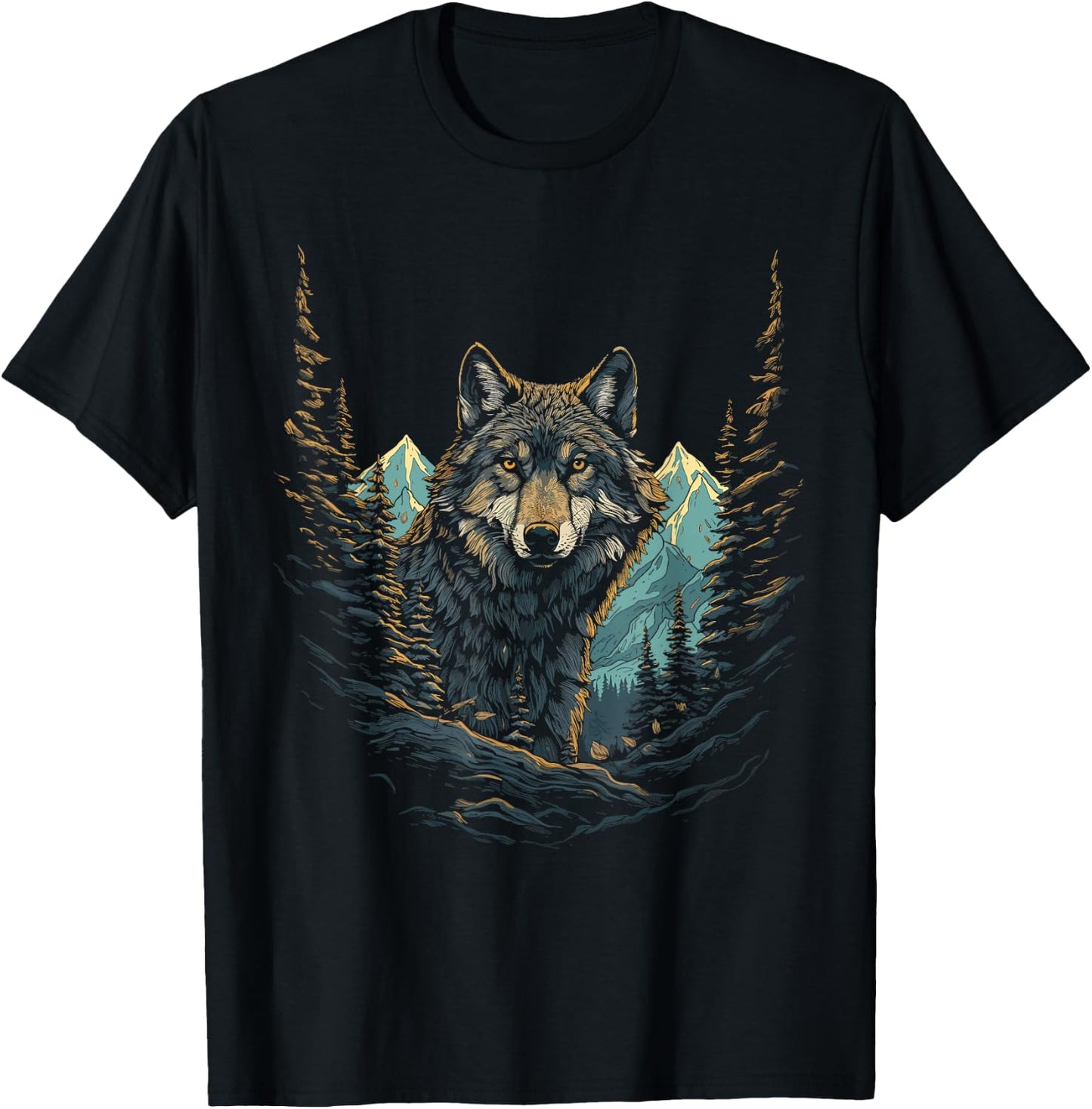 Wolf in Mountains, Forest Nature Art Women, Men T-Shirt - T-Shirt | Black