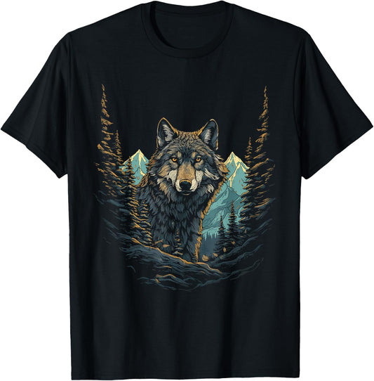 Wolf in Mountains, Forest Nature Art Women, Men T-Shirt - T-Shirt | Black