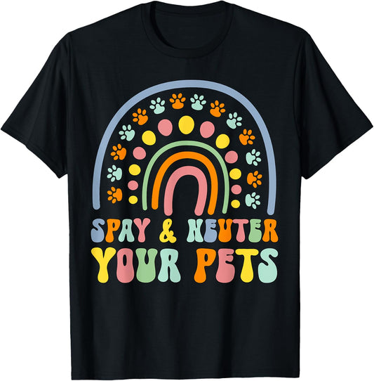 Cute rainbow cat dog spay neuter pets awareness veterinary Men Women Girls Kids T-Shirt - T-Shirt | Black