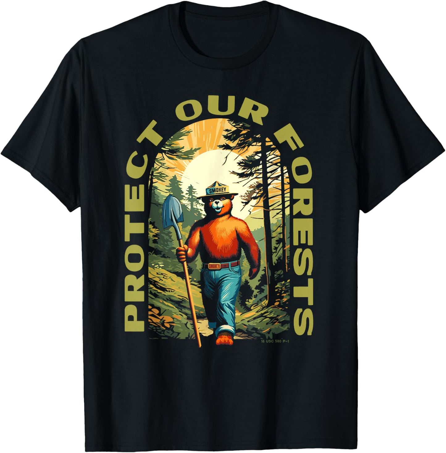 Hiking Smokey Bear Protect Our Forests Vintage T-Shirt - T-Shirt | Black