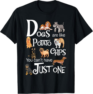 Funny Dogs Are Like Potato Chips Shirt - Women's Black Cartoon Dog - Small - Short Sleeve - - Regular Fit - Imported T-Shirt - T-Shirt | Black