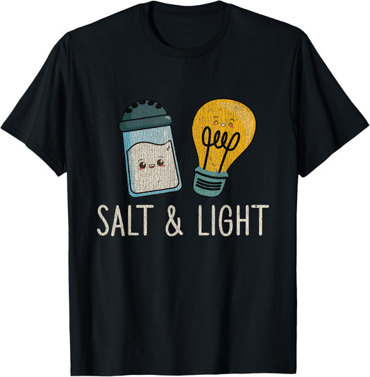 Vintage Cute Salt Light Bible Verse Matthew Proud Christian T-Shirt - T-Shirt | Black