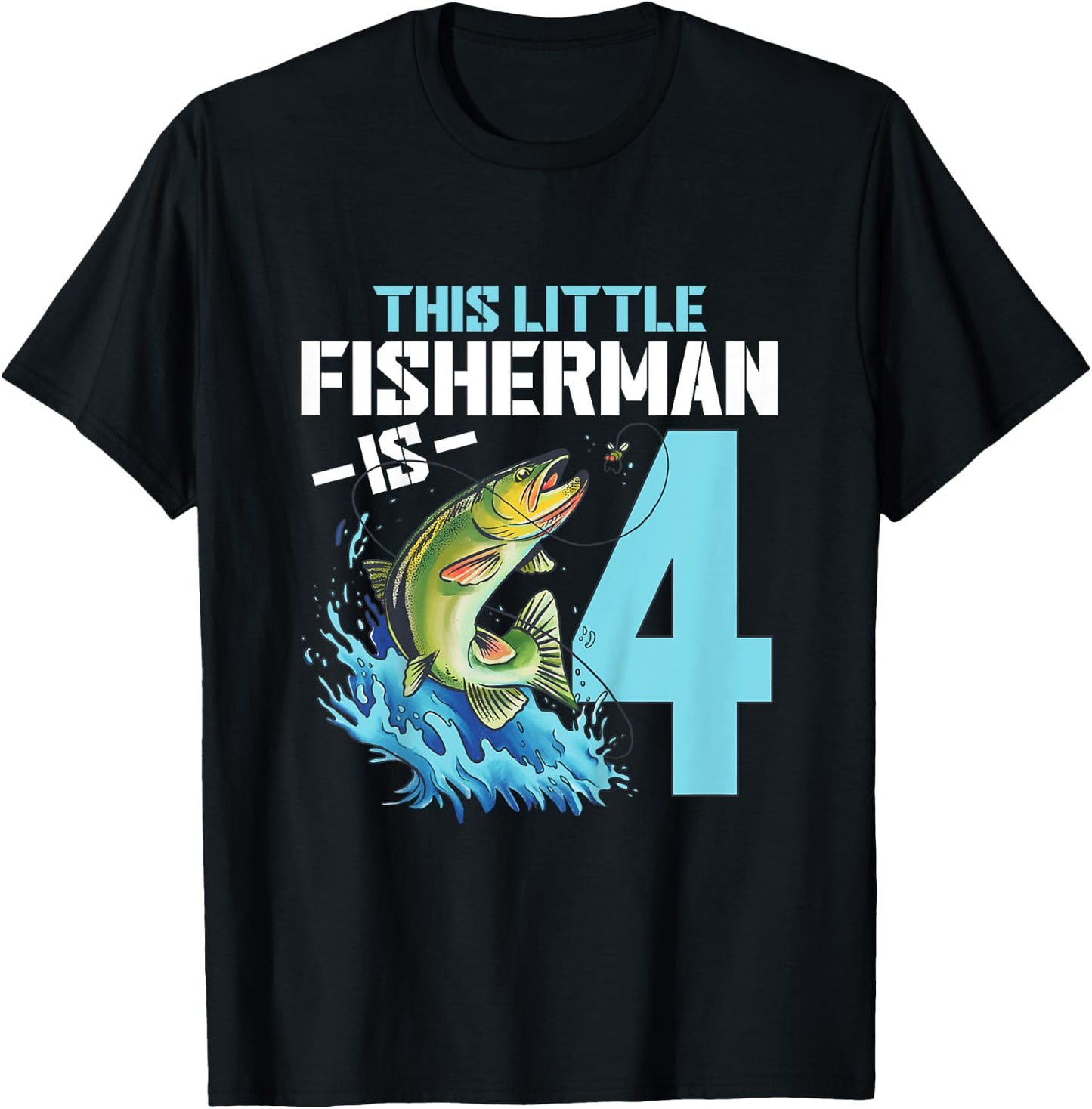 Kids Fishing Birthday Shirt 4 Year Old Boy Fisher 4th Bday Kids T-Shirt - T-Shirt | Black