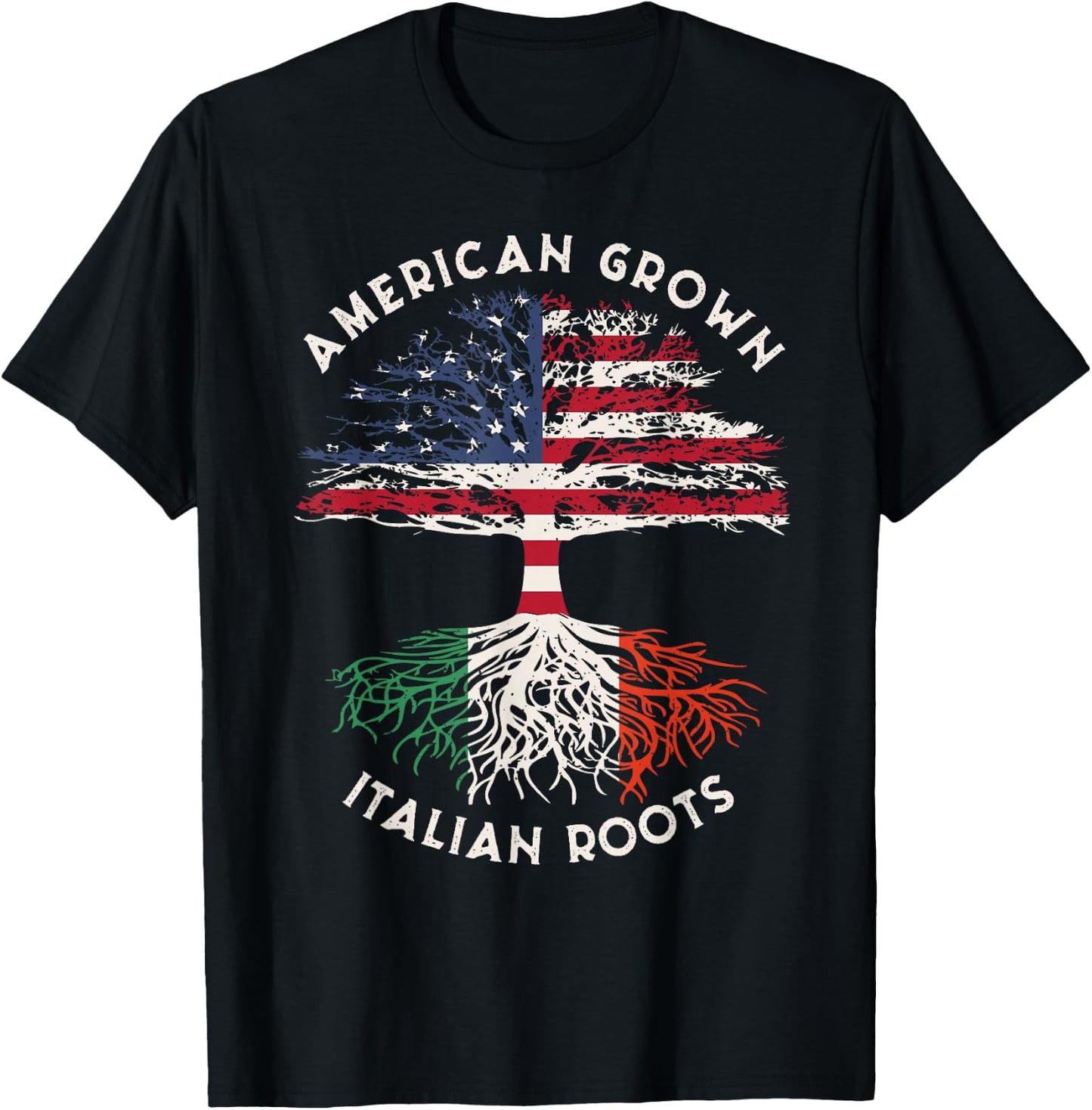 American Grown Italian Roots Family Tree Italy Flag Italian T-Shirt - T-Shirt | Black