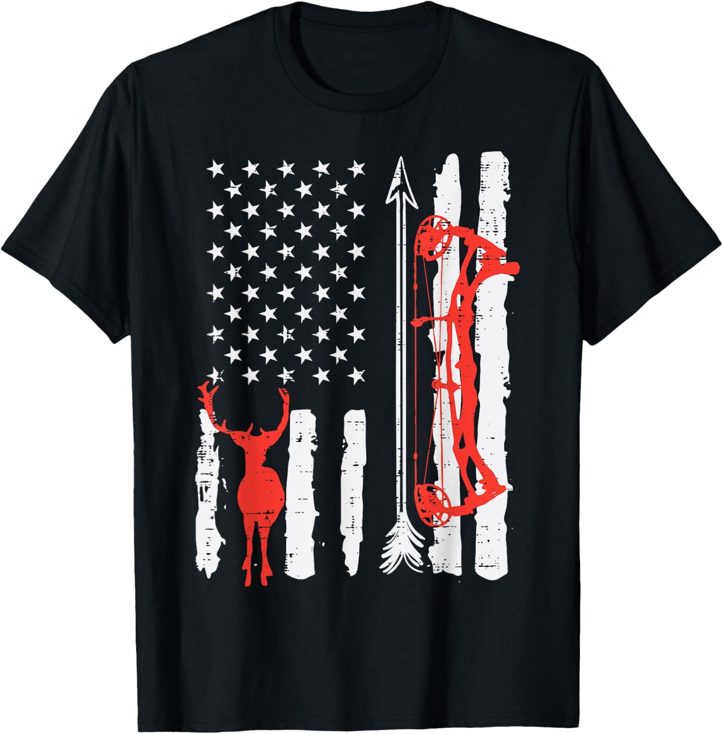 US Flag Deer Bow Hunting Patriotic Archer Hunter Men Women T-Shirt - T-Shirt | Black