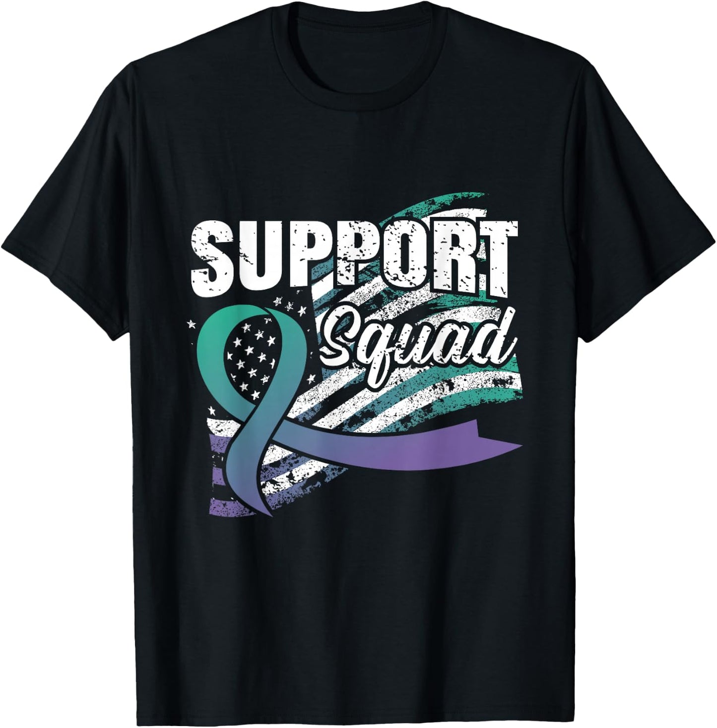 Anal Cancer Support Squad USA Flag Awareness Ribbon T-Shirt - T-Shirt | Black
