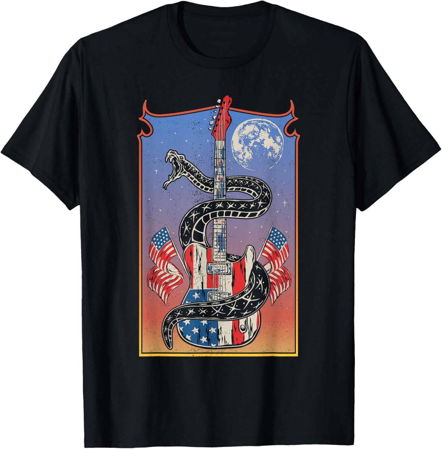 American Flag Guitar 4th of July Guitarist USA Country Music T-Shirt - T-Shirt | Black
