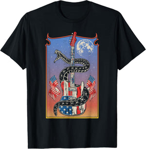 American Flag Guitar 4th of July Guitarist USA Country Music T-Shirt - T-Shirt | Black