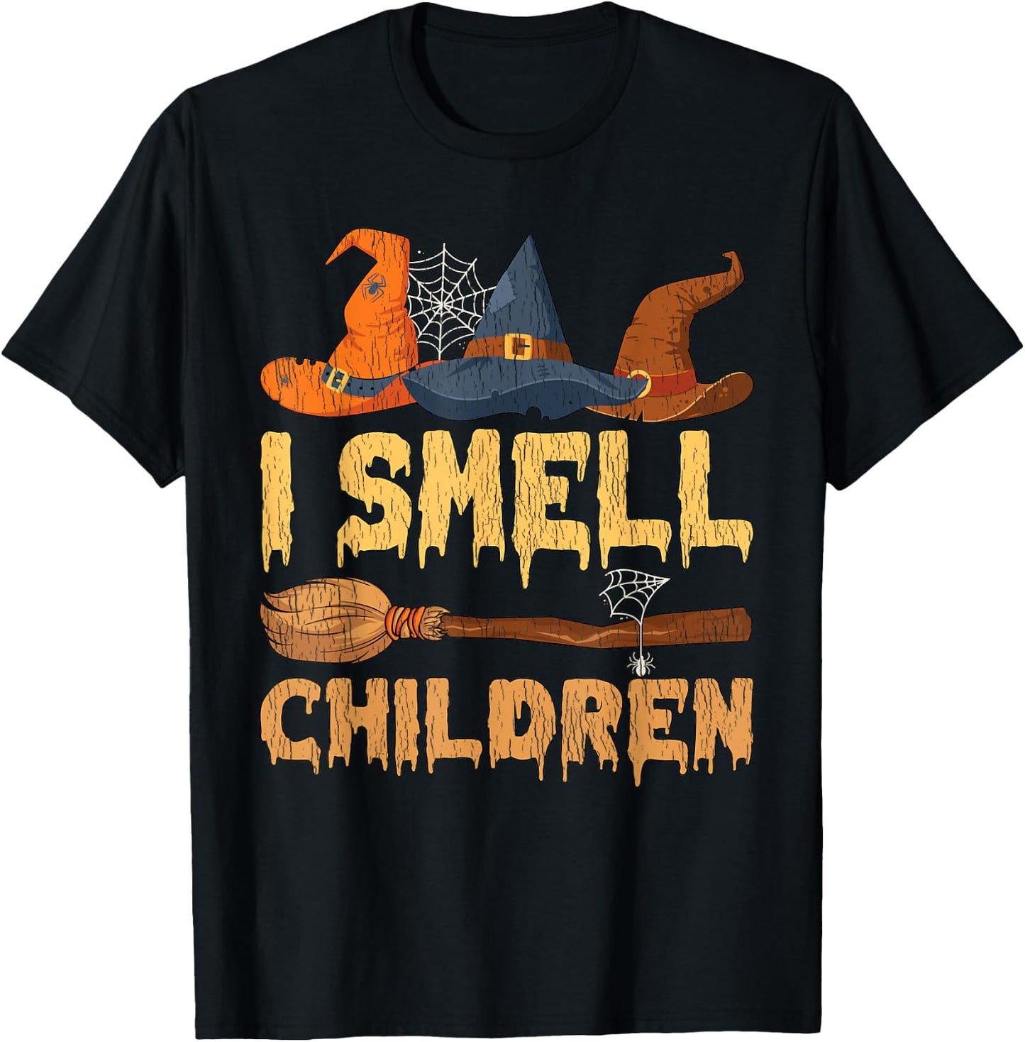 Vintage I Smell Children Hocus Pocus Witch Broom Halloween T-Shirt - T-Shirt | Black