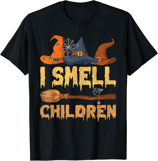 Vintage I Smell Children Hocus Pocus Witch Broom Halloween T-Shirt - T-Shirt | Black