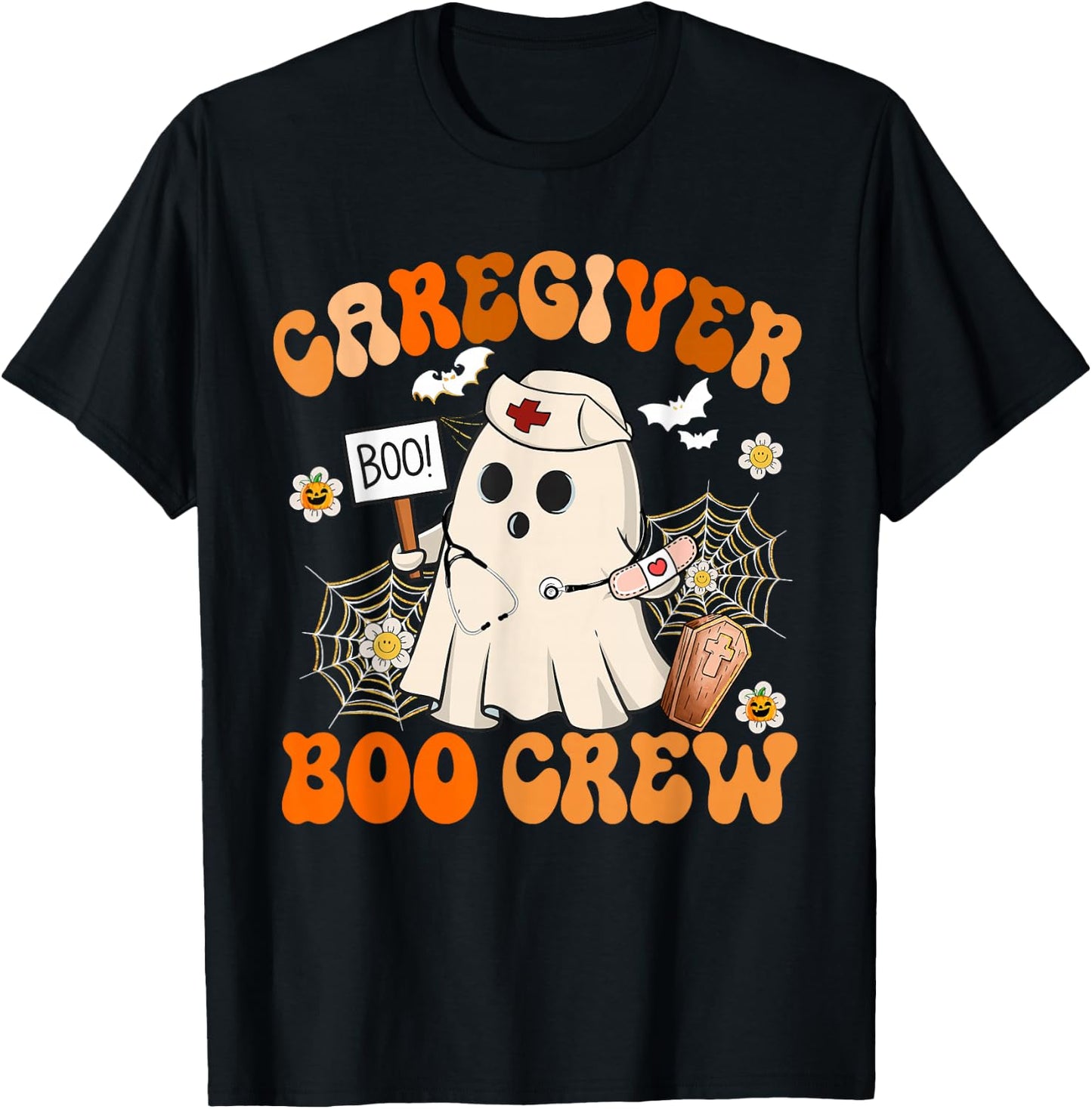 Caregiver Boo Crew Funny Ghost Halloween Costumes T-Shirt - T-Shirt | Black