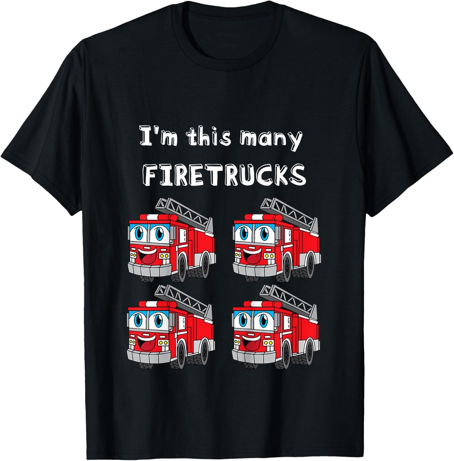 Kids Firetruck 4th Birthday I'm This Many Firetrucks 4-Year-Old T-Shirt - T-Shirt | Black