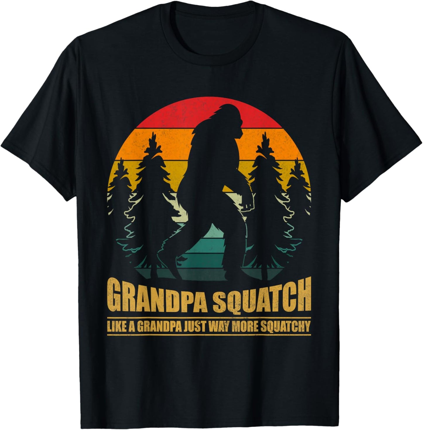 Bigfoot Grandpa Squatch Retro Funny Sasquatch Father’s Day T-Shirt - T-Shirt | Black