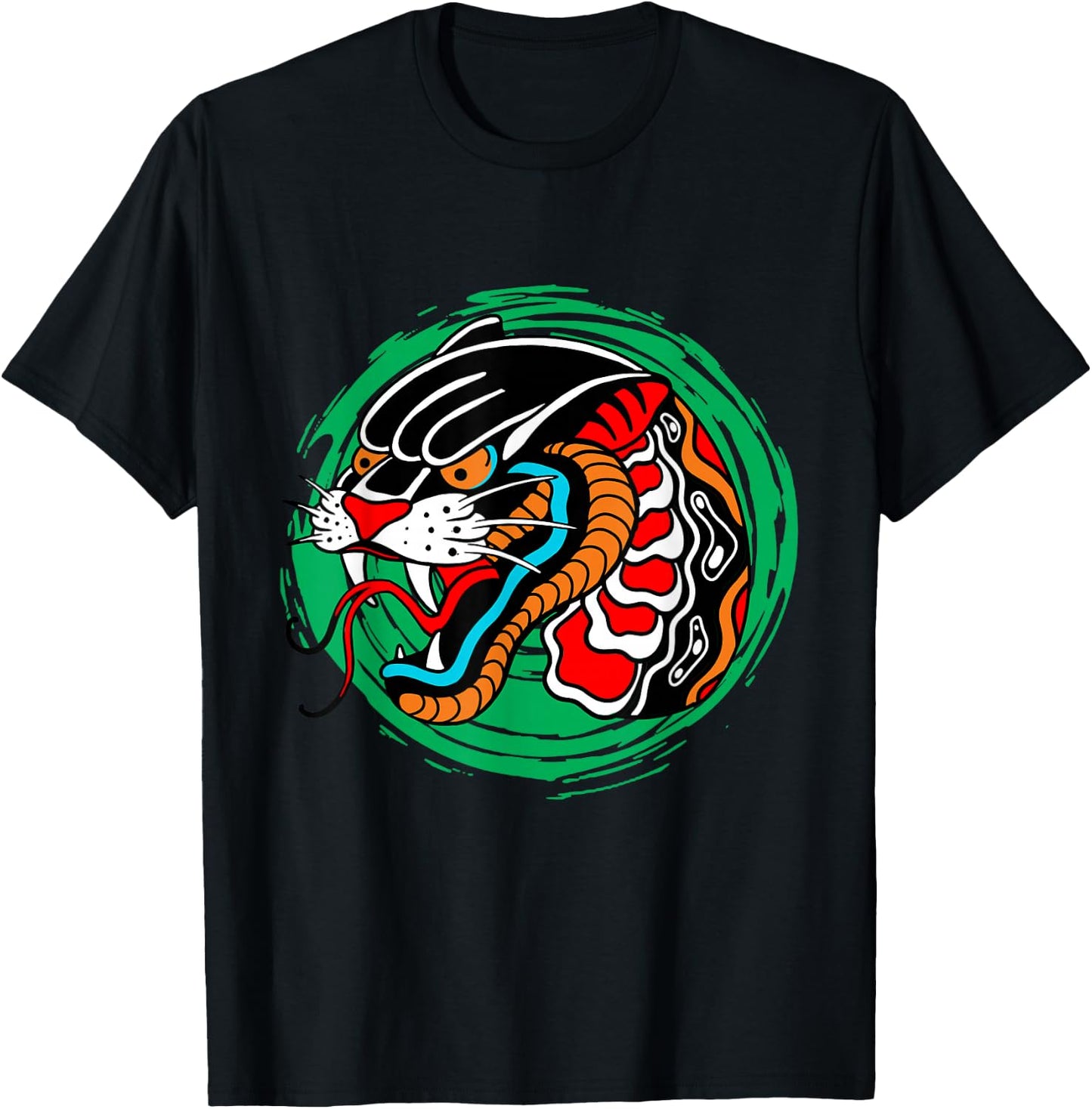 American Traditional Tattoo Old School Panther Snake Edgy T-Shirt - T-Shirt | Black