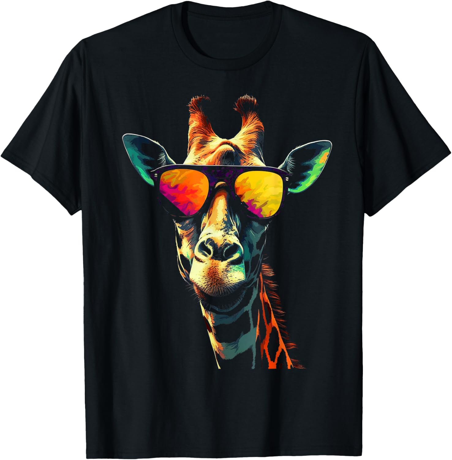 Giraffe Artwork Sunglasses Animal T-Shirt - T-Shirt | Black