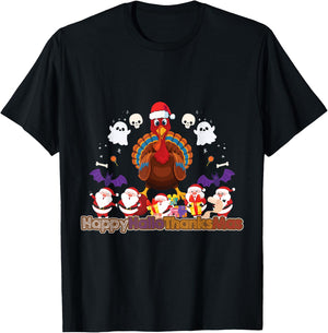 Funny HalloThanksMas Turkey Santa Holiday T-Shirt - T-Shirt | Black