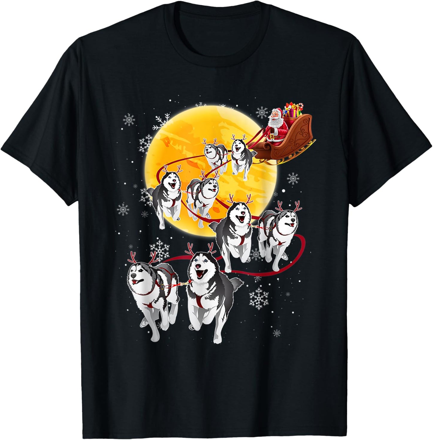 Santa Ride Sleigh Siberian Husky Christmas Dog Lover T-Shirt - T-Shirt | Black
