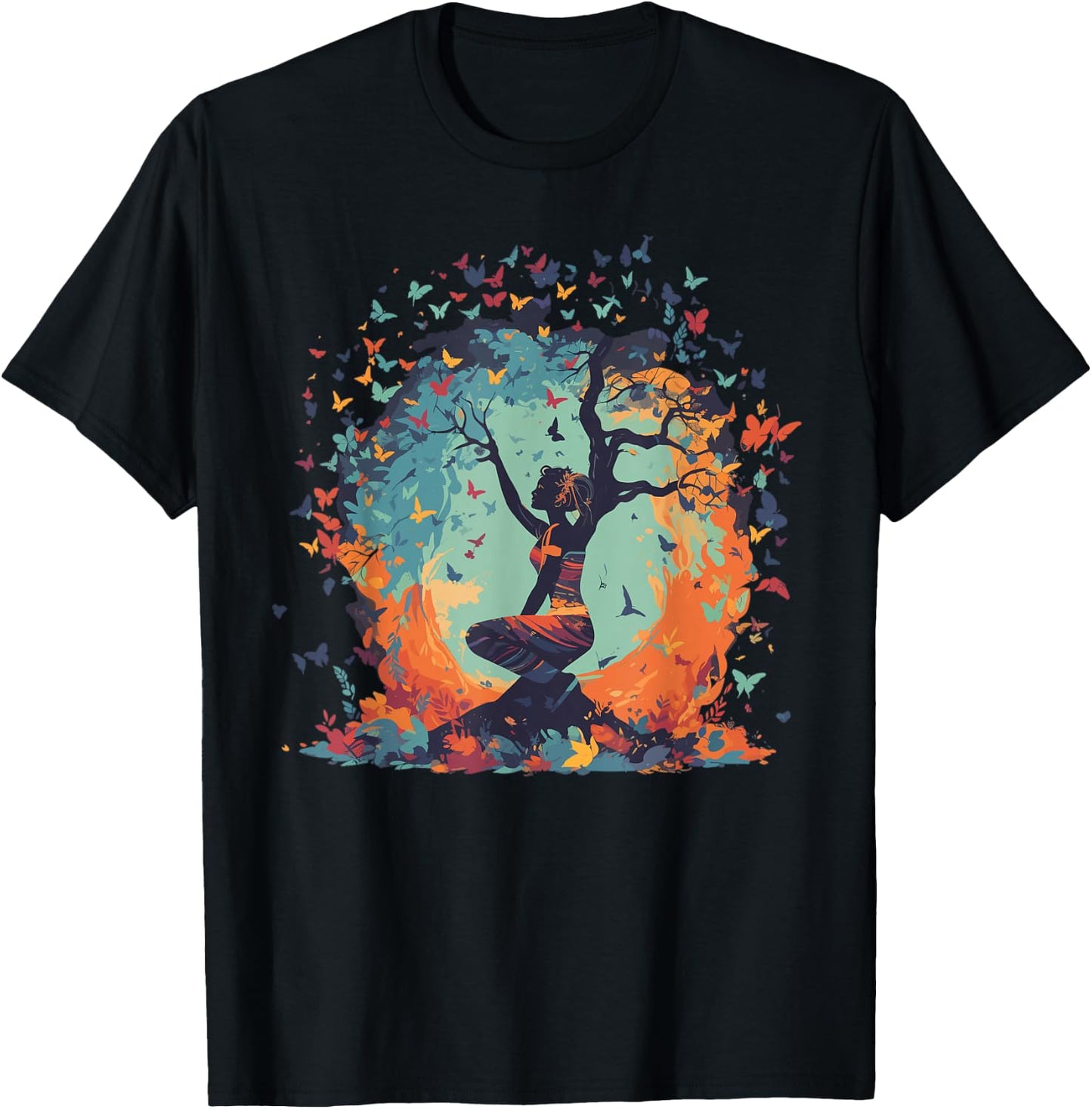 Butterfly Tree of Life Yoga T-Shirt - T-Shirt | Black