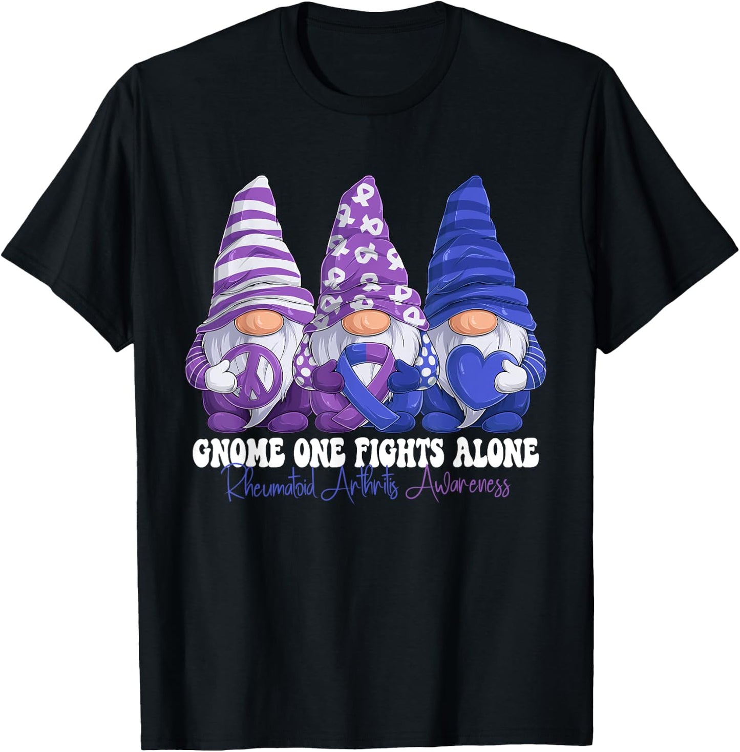 Funny Gnomies Rheumatoid Arthritis Awareness Month Ribbon T-Shirt - T-Shirt | Black