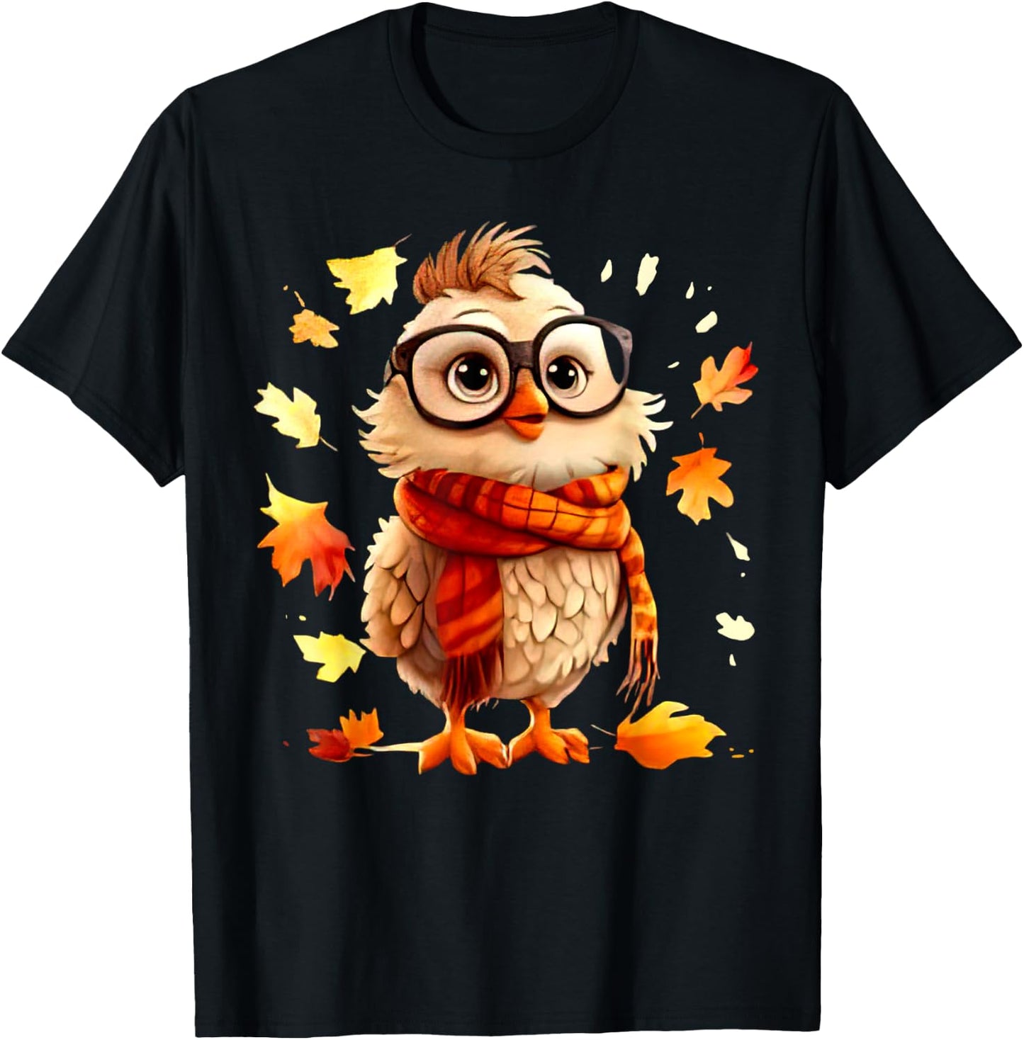 Cute Chick Fall Leaves Chicken Farm Animal Autumn T-Shirt - T-Shirt | Black