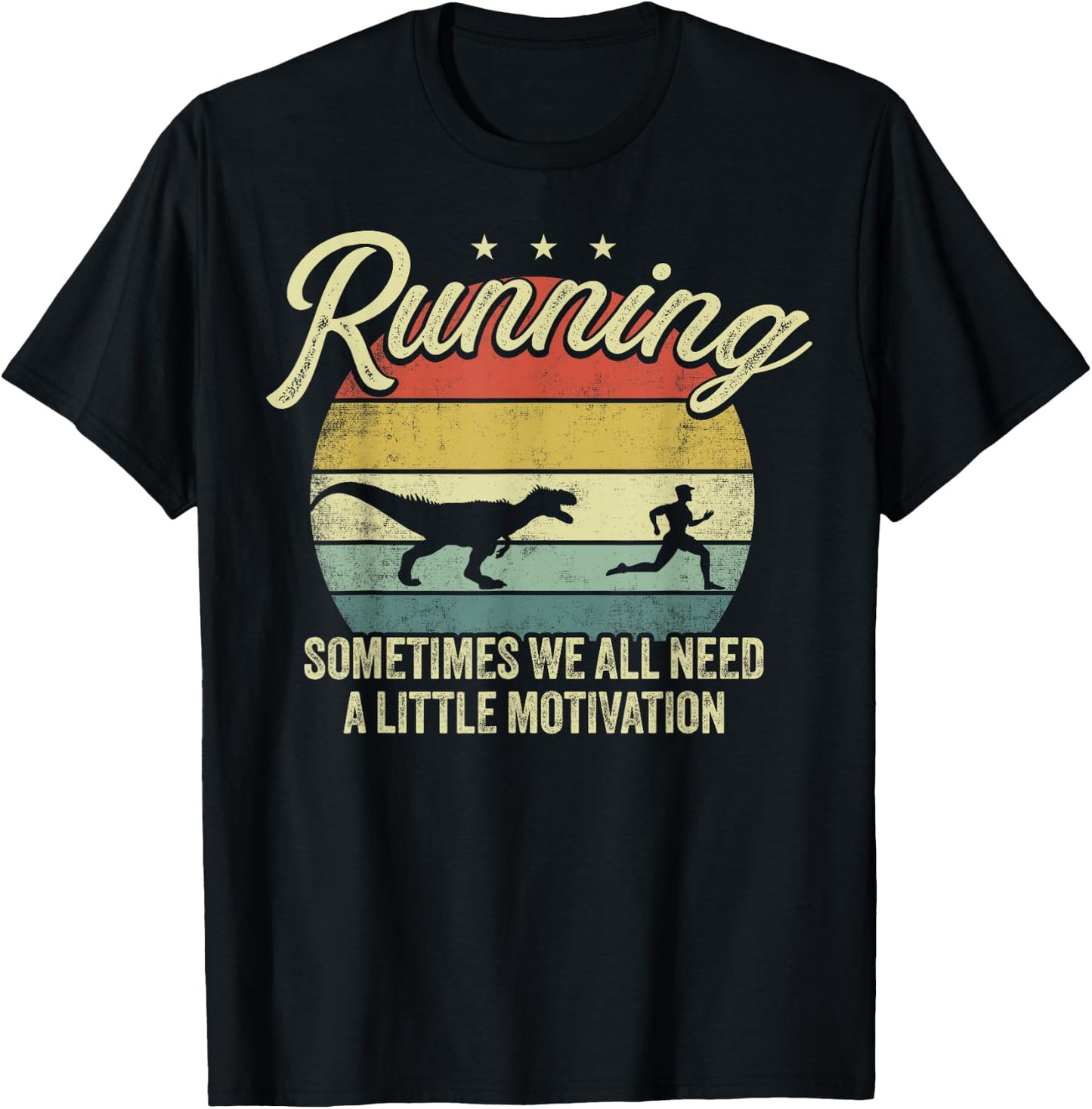 Retro Running Motivation Raptor Chase Funny Dinosaur T-Shirt - T-Shirt | Black