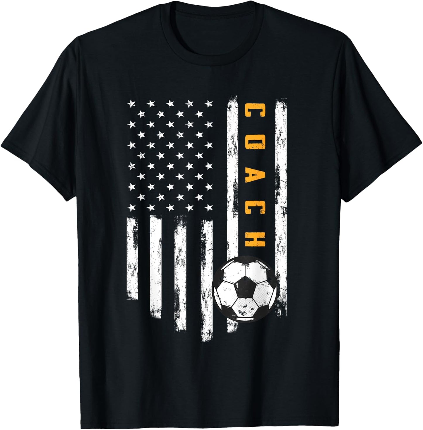 Soccer Coach American Flag Design Funny Trainer Coaching T-Shirt - T-Shirt | Black